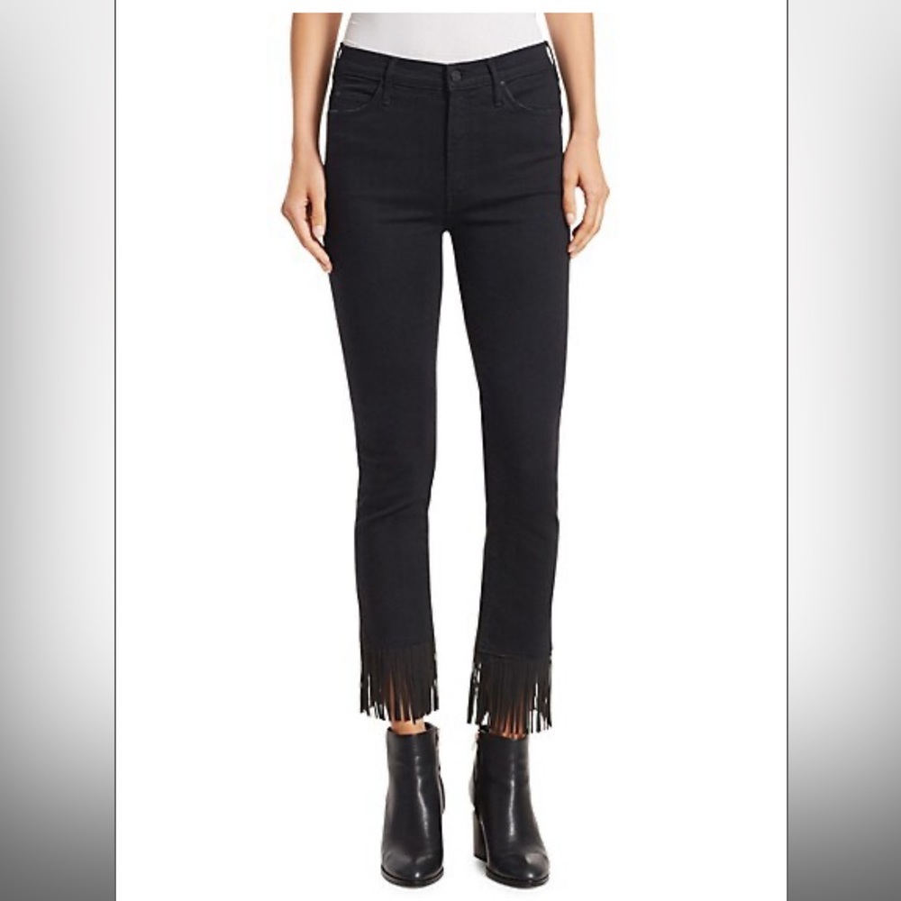 MOTHER Black Skinny Jean with Fringe Bottom
